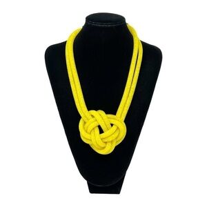 Yellow Knot Mesh Statement Necklace Beads Inside